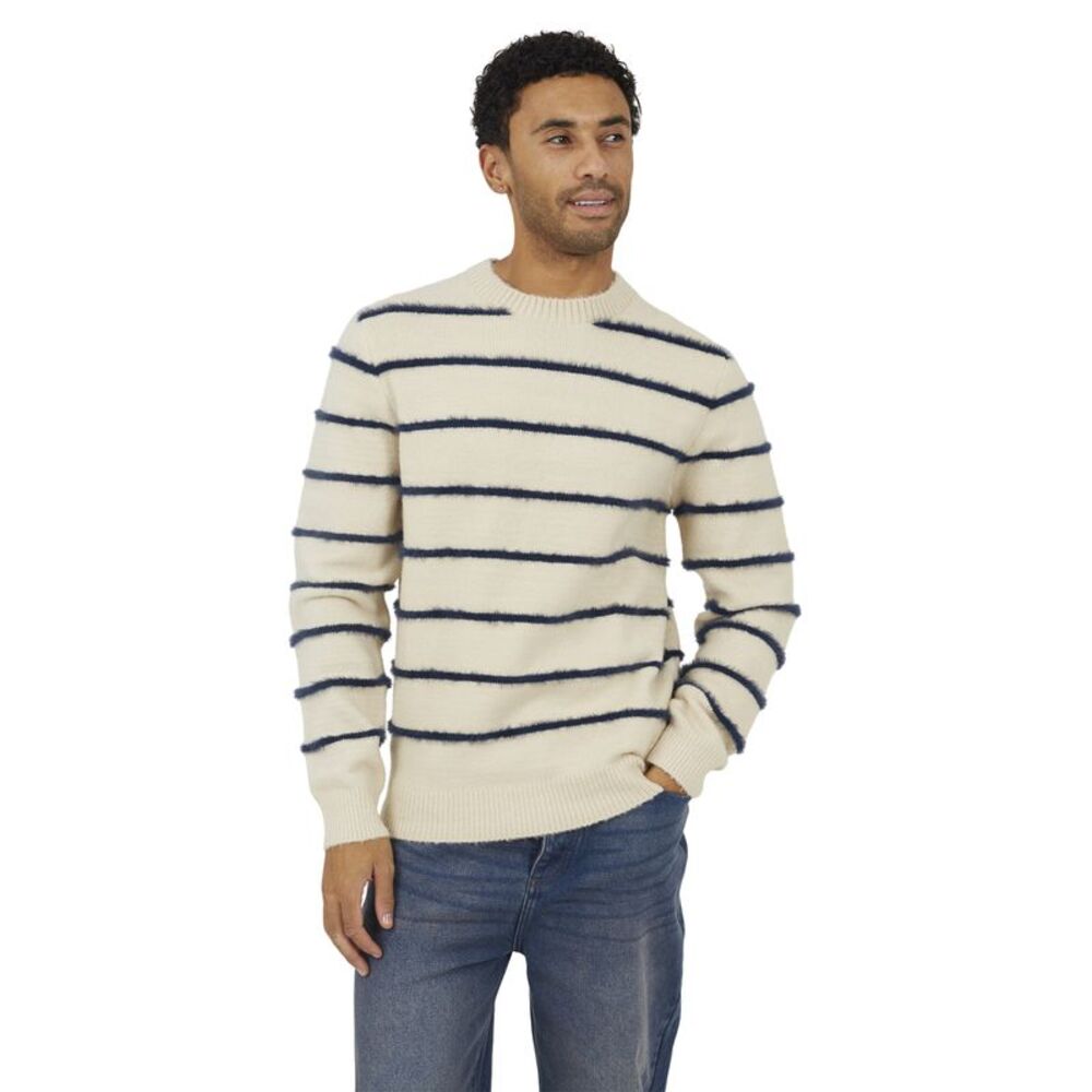Brave Soul Mens Striped Long-Sleeved Sweatshirt / Ecru/Navy